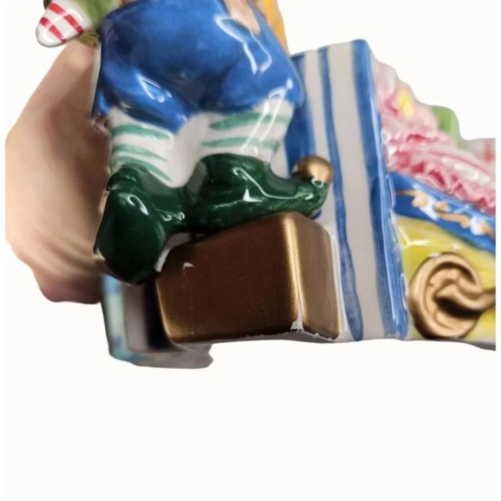 Fitz and Floyd Candy Dish Santa‎ Elf Christmas Ceramic Magic Kingdom Toys READ